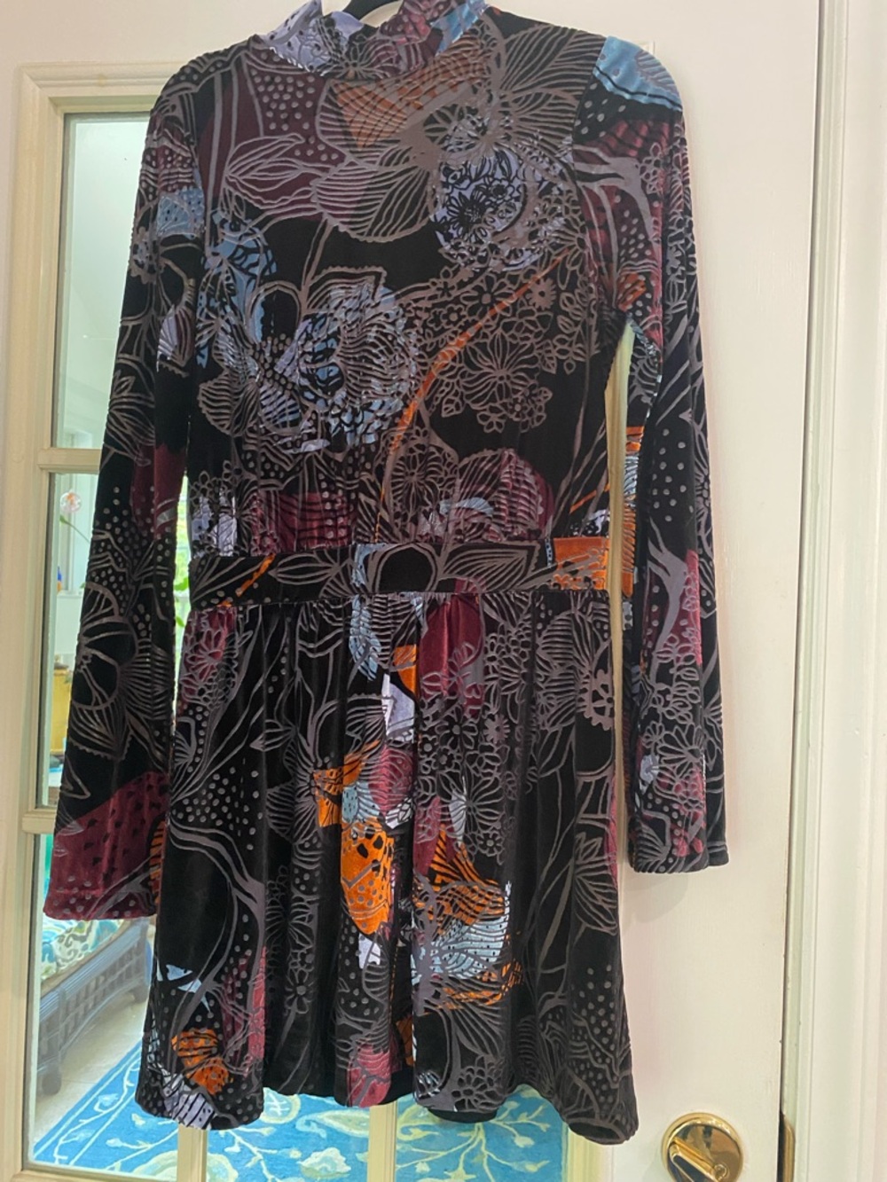 Velvet Floral Open-Back Mini Dress in Black Blue And orange - Picture 6 of 15